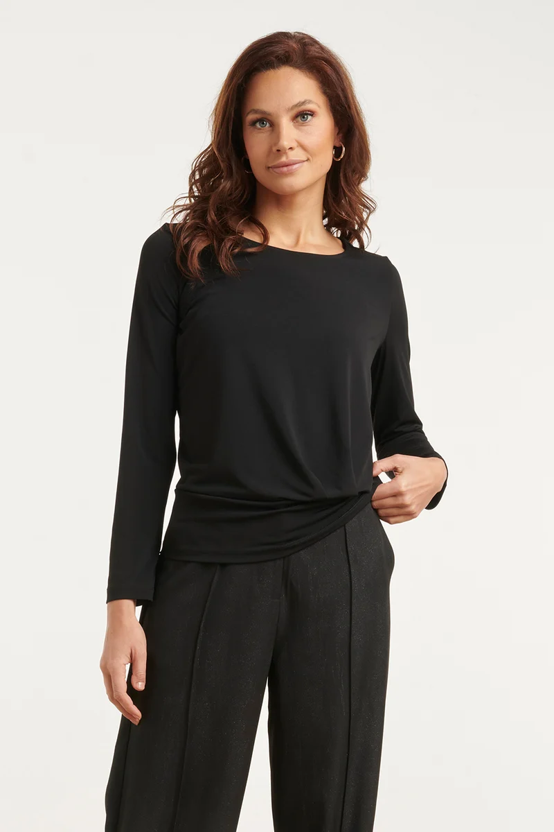 Basic Top Met Gedrapeerd Detail In Zwart | Black