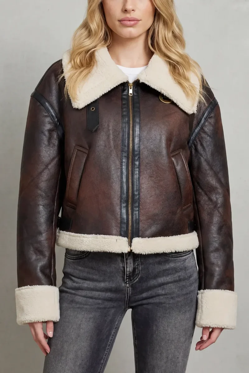 Valesienne | Cropped Aviator Jas met Shearling Details