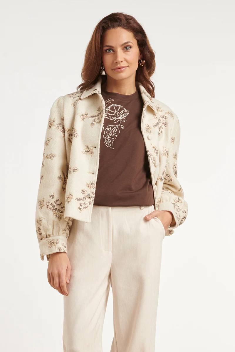 Ivoorkleurig Jasje Met Geborduurde Paillettendetails | Off White - Gold