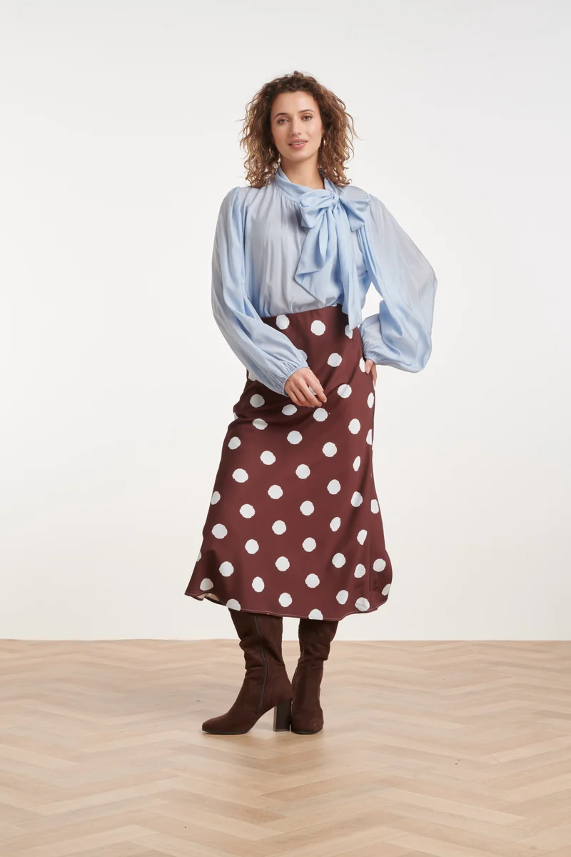 Blouse Van Soepelvallende Stof Met Strikdetail | Light Blue