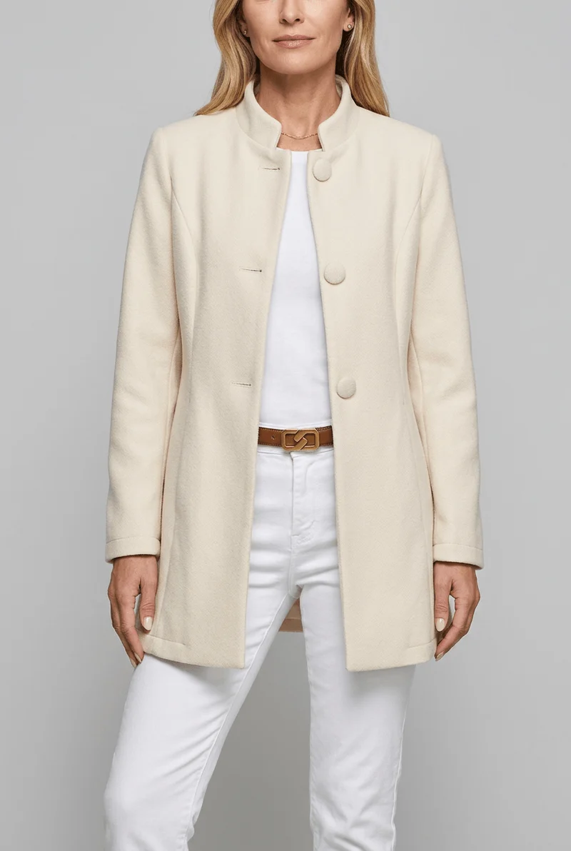 Dames Wollook Jas | Staande Kraag & Knoopsluiting