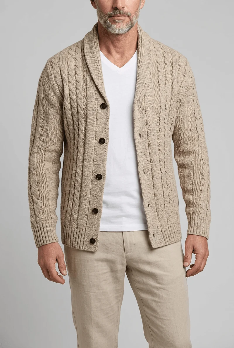 Heren Kabelgebreid Vest | Sjaalkraag & Knoopsluiting