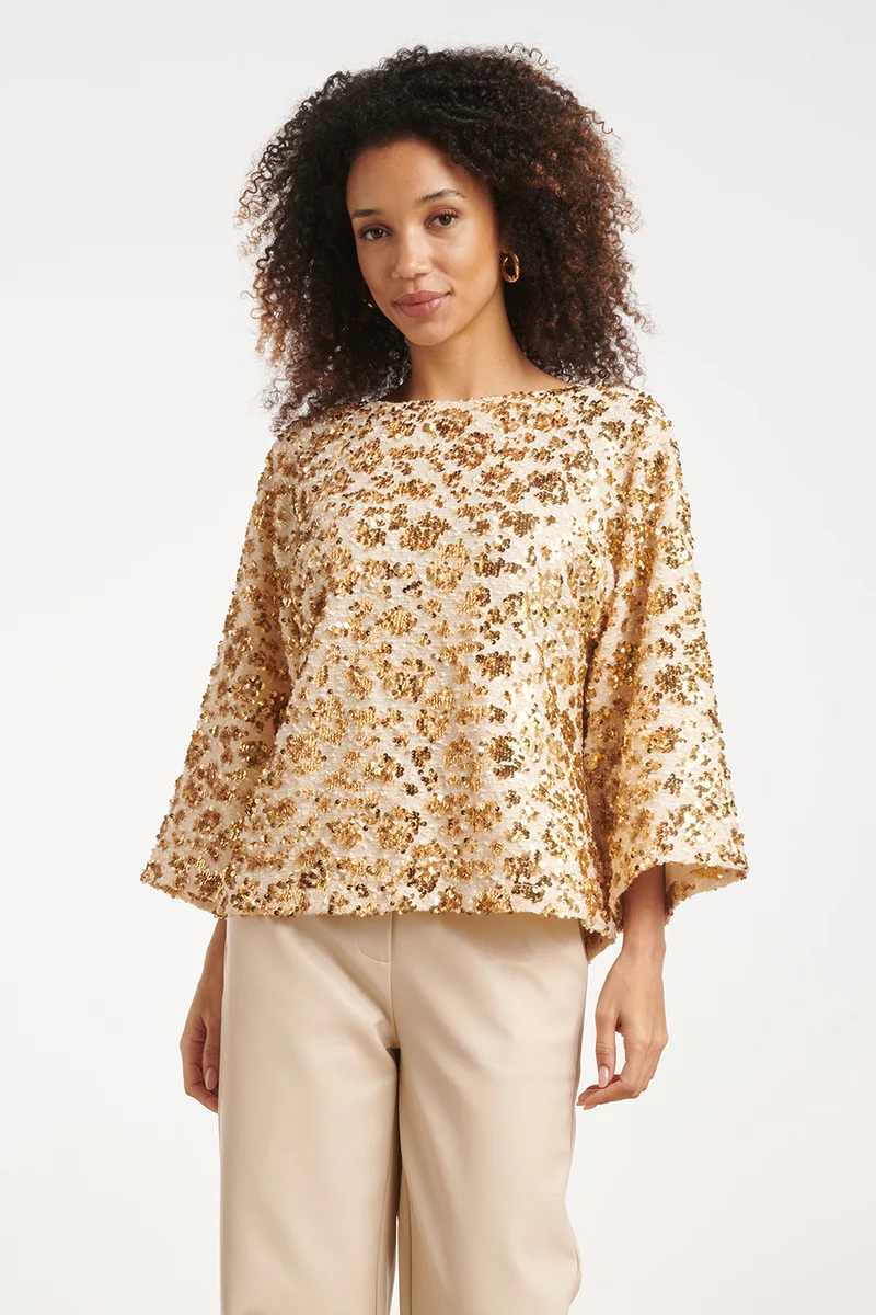 Top Met All-Over Paillettenpatroon | Gold - Off White