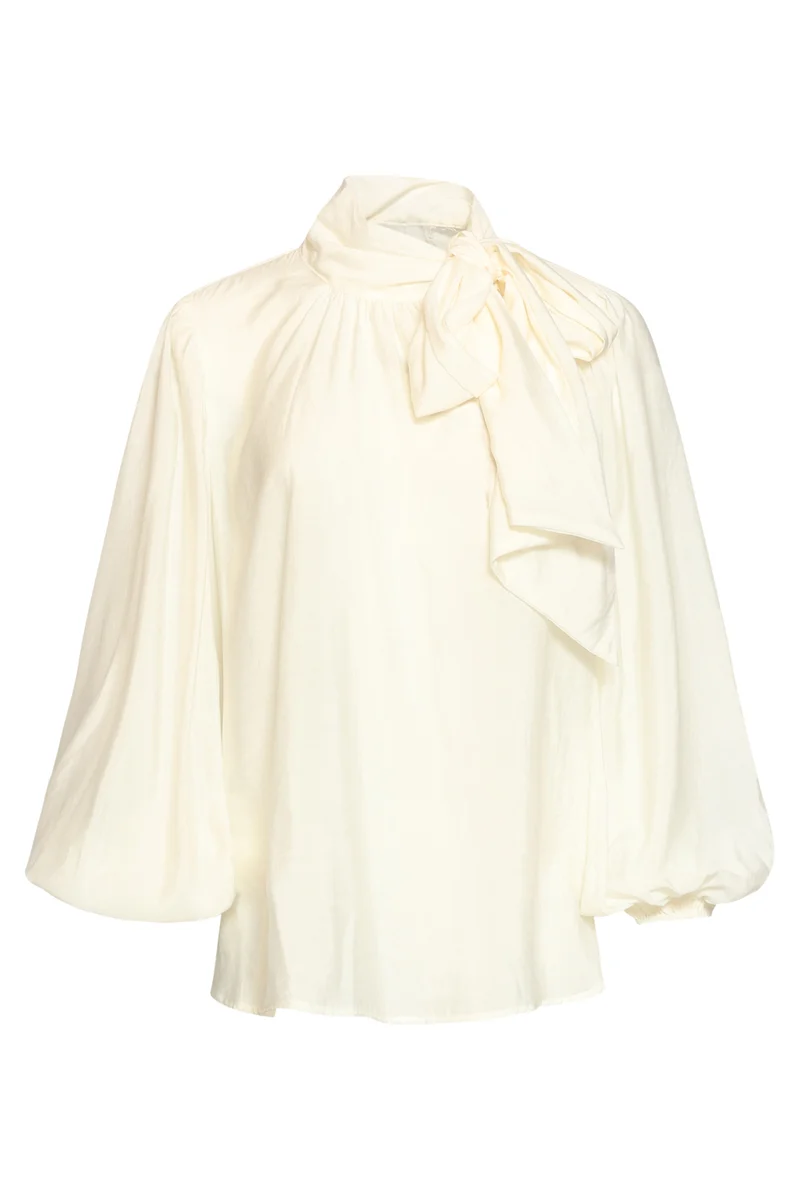 Blouse Van Soepelvallende Stof Met Strikdetail | Off White