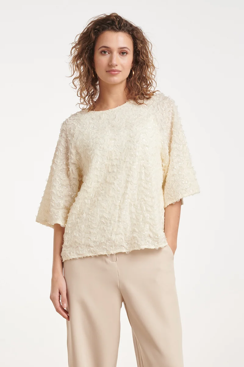 Top Met Gelaagde Textuur En Subtiele Pailletten | Off White