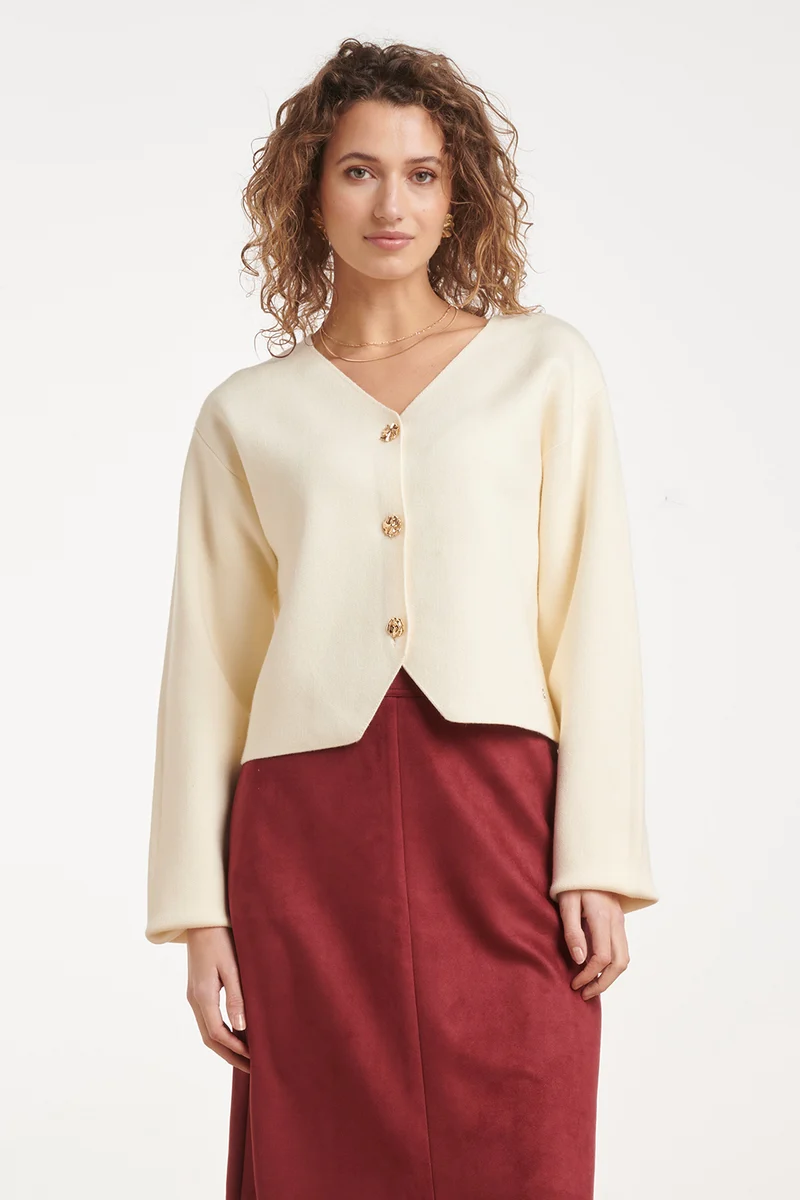 Fijngebreid Vest Met Sierknopen | Off White