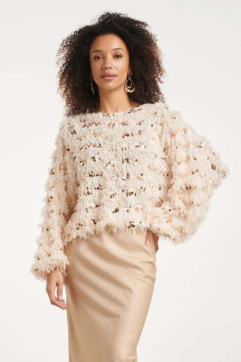 Top Met Fringe Structuur En Paillettendetails | Off White - Gold