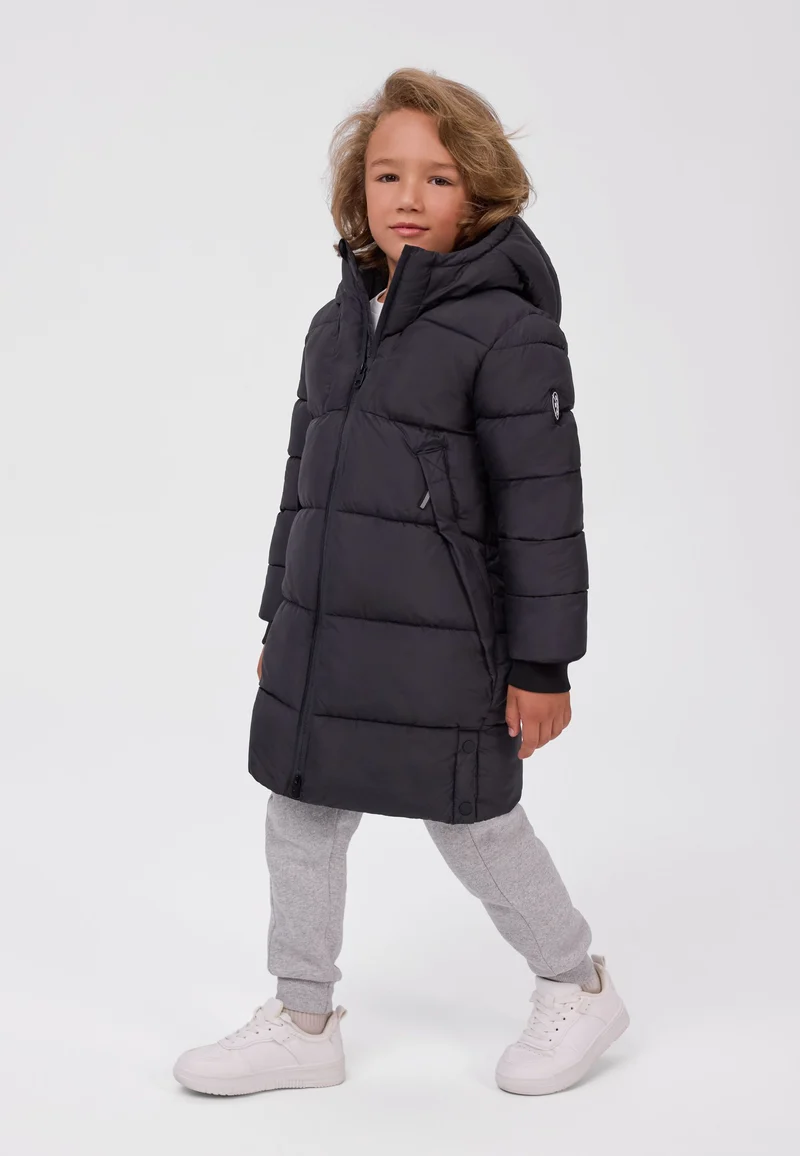 Longline padded coat with side poppers