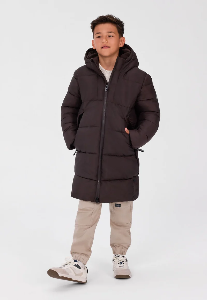 Longline padded coat with side poppers
