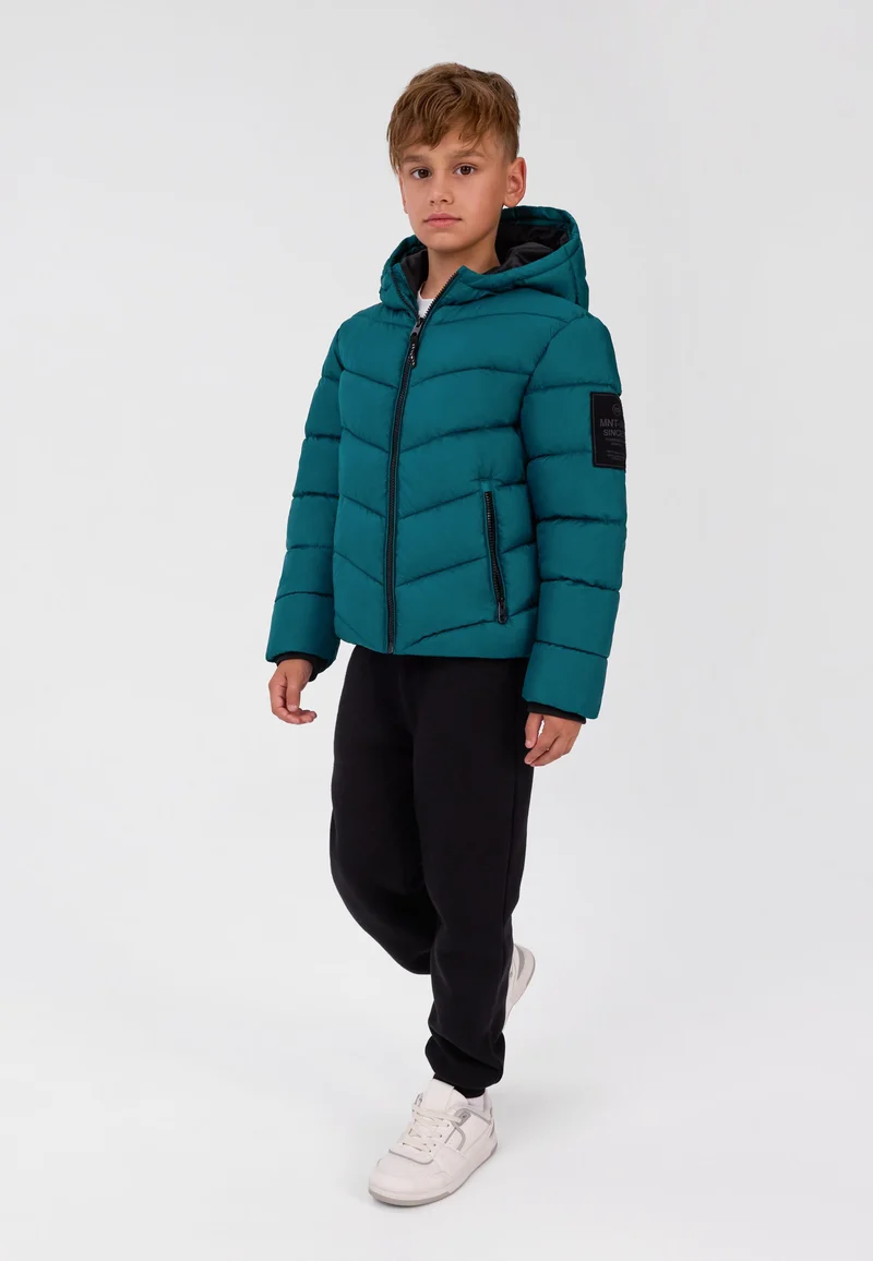 Hooded padded jacket with zipped pockets in green
