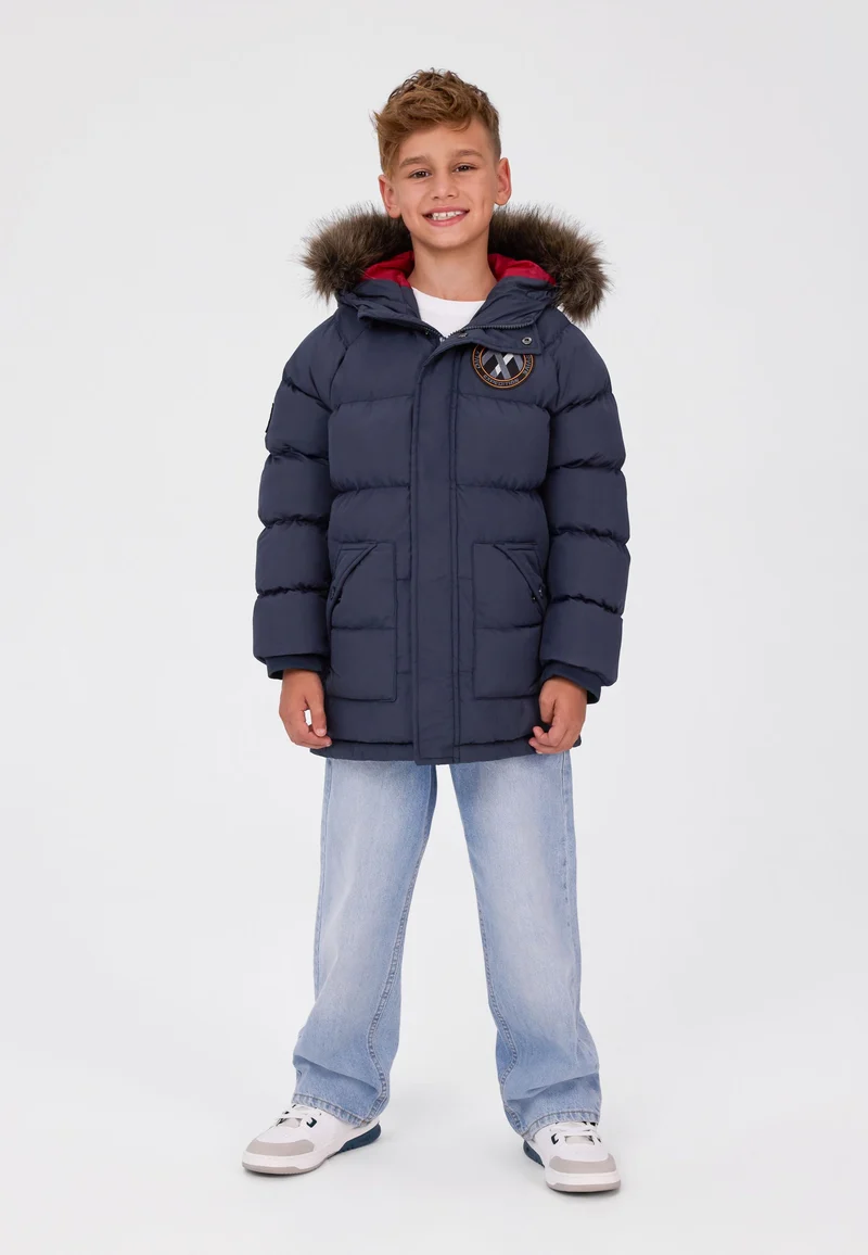 Padded parka with removable hood trim
