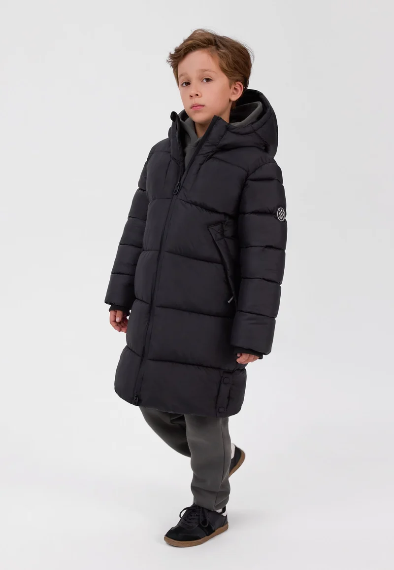 Longline padded coat with side poppers