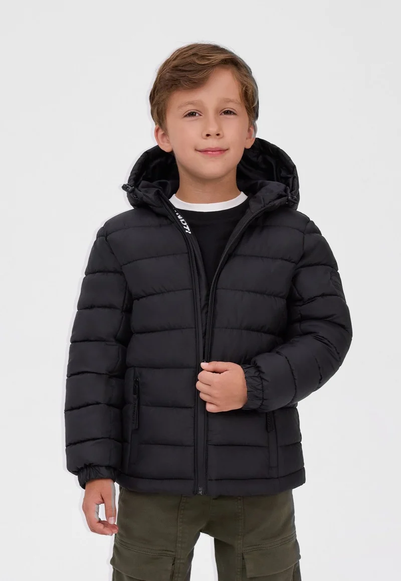 Boys' hooded padded jacket in black