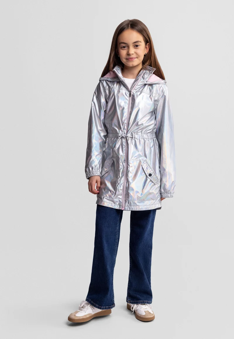 Girls' metallic parka in silver