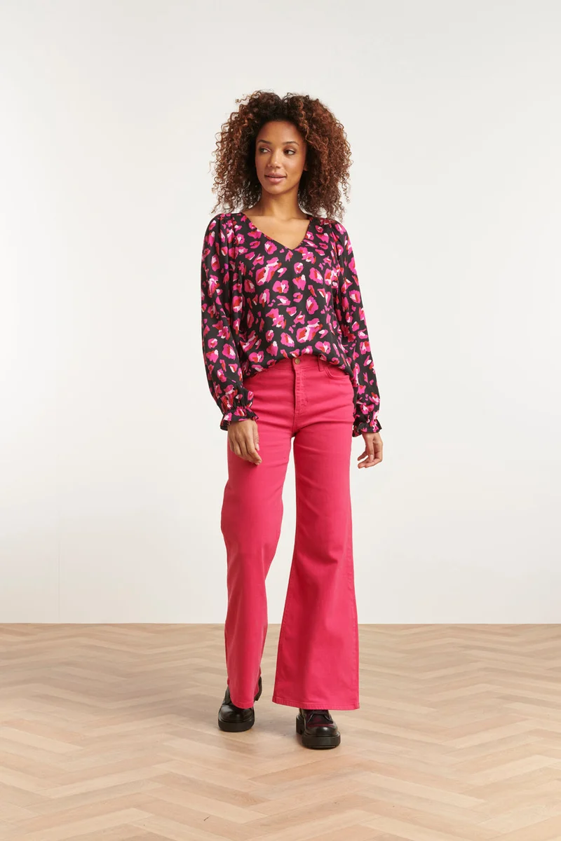 23558 Top Met Speelse Dierenprint | Black - Fuchsia