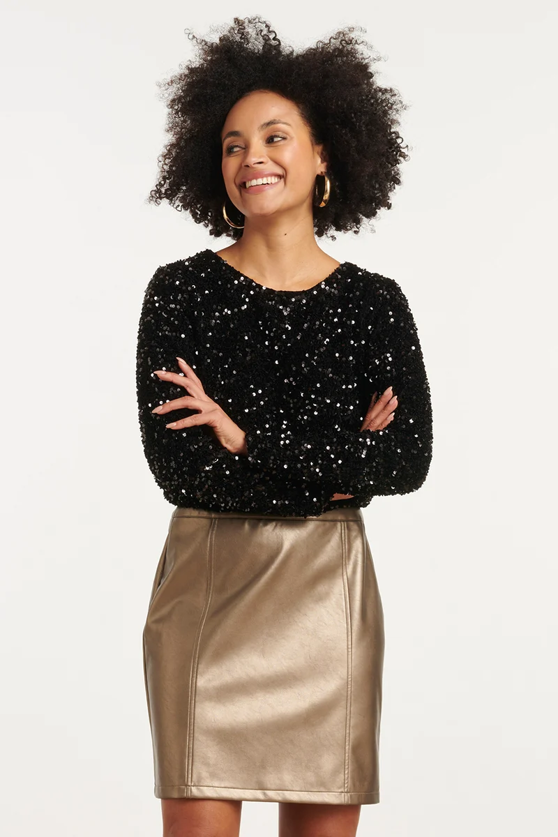 25784 – Pailletten Top Met Satijnen Strik Op De Rug | Black