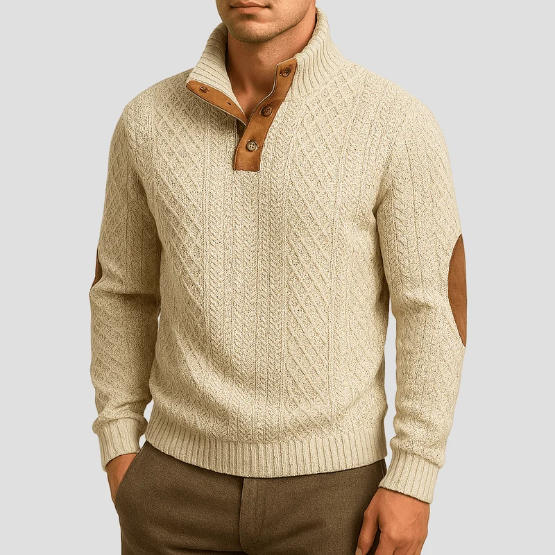 Heren Zip-Up Trui met Lederen Details – Modern & Verfijnd