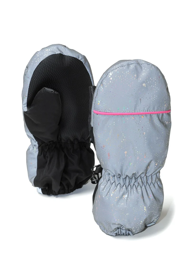 Girls' padded mittens in silver grey and black