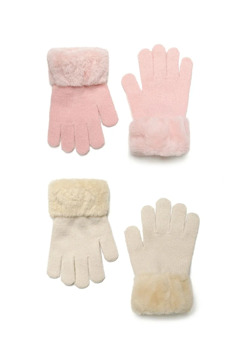 Girls' knitted gloves 2-pack in pink and cream