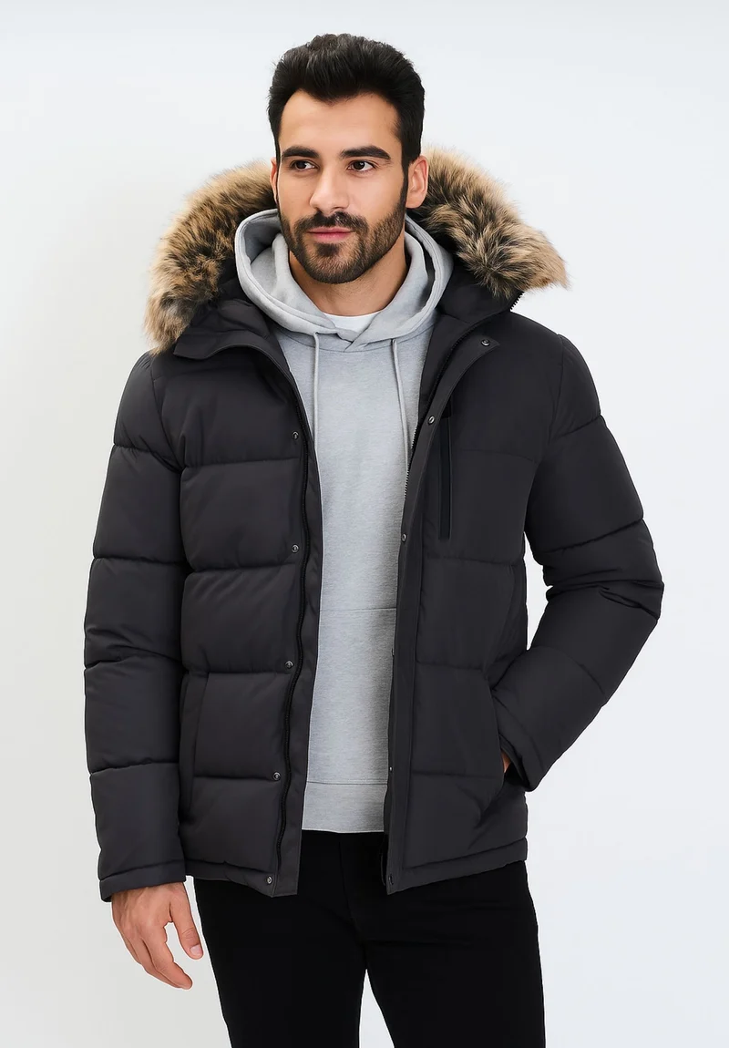 Men's puffer jacket in dark grey