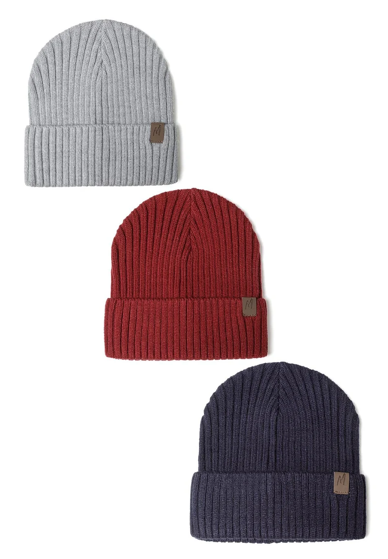 Kids' ribbed beanies 3-pack in grey, burgundy and navy