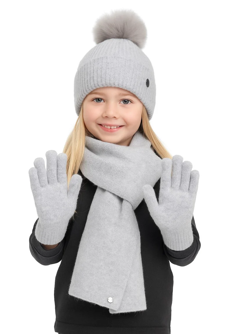 Girls' hat, scarf and gloves set in grey marl