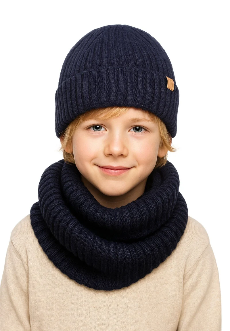 Boys' hat and snood set in navy