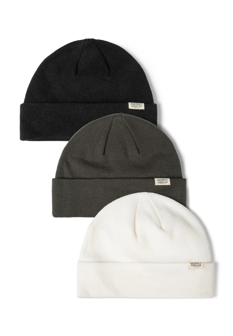 Kids' beanies 3-pack in black, dark grey and cream