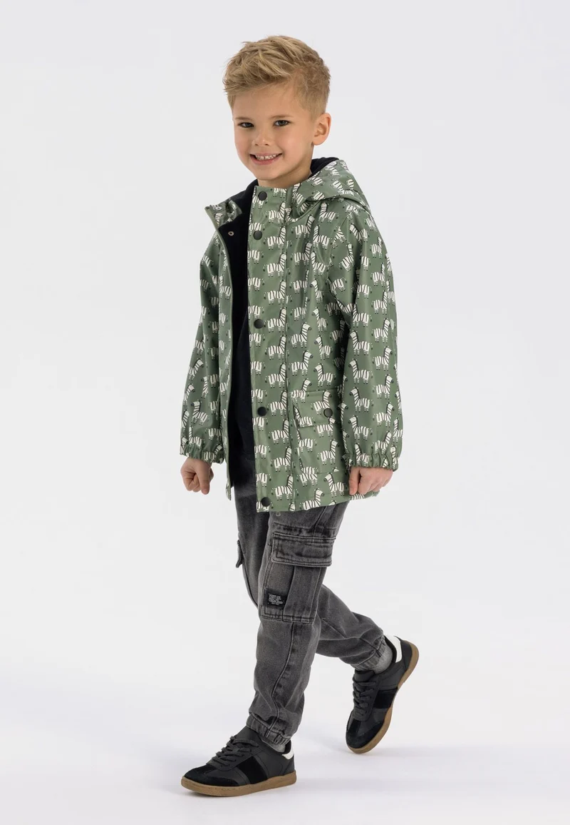 Boys' hooded printed jacket in sage green