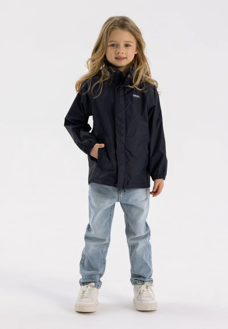 Girls' packaway hooded jacket in navy