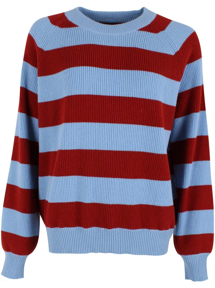 Danefae danerelation chunky wool sweater dark brick/light blue grey