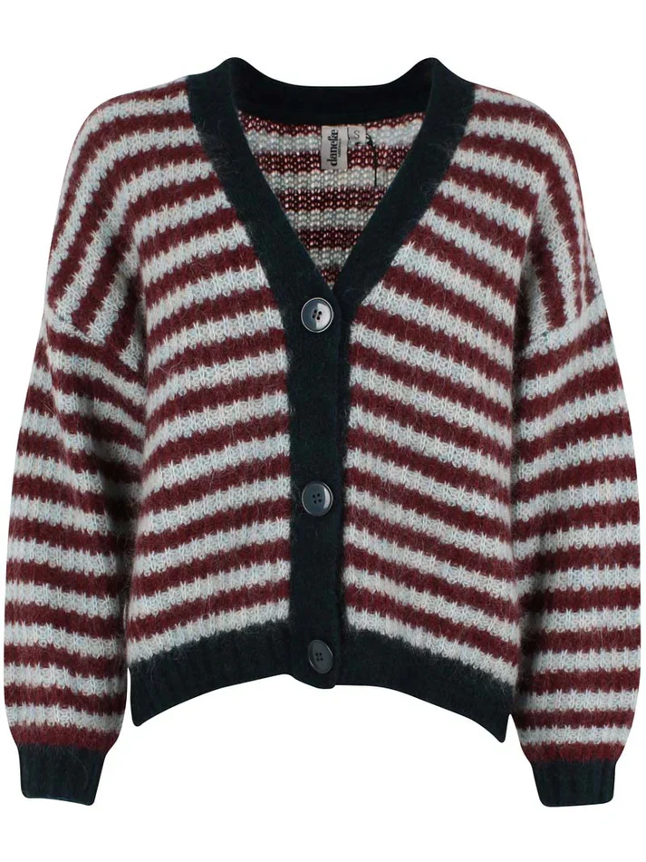 Danefae danefamily alpaca cardigan dark merlot/light blue grey