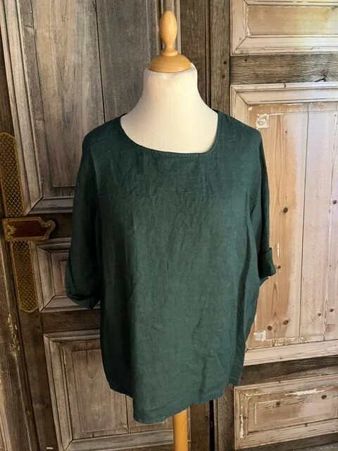 BB Style - Linnen top ronde hals - Uni donkergroen