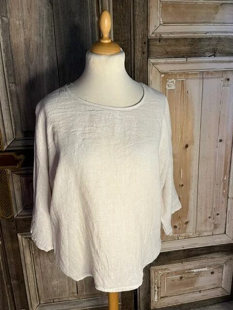 BB Style - Linnen top ronde hals - Uni gebroken wit (linen)