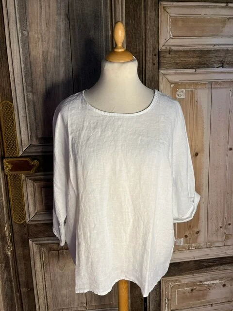 BB Style - Linnen top ronde hals - Uni wit