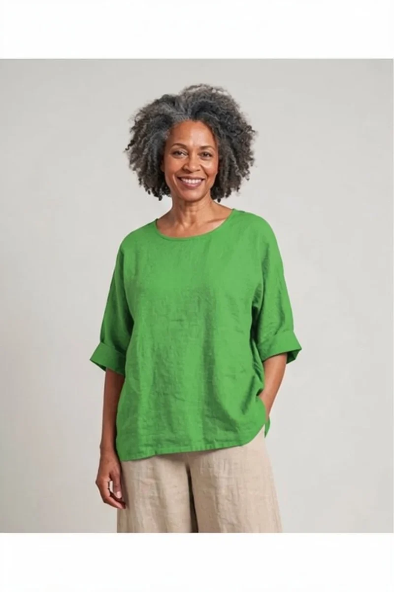 BB Style - Linnen top ronde hals - uni Groen