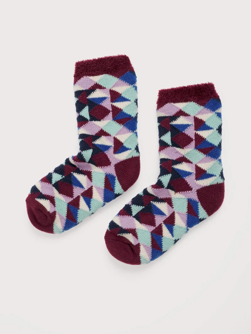Seasalt Cornwall cabin socks Cabin Geo Burgandy Mix
