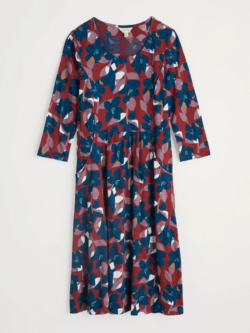 Seasalt Cornwall 3/4 Enor Dress Regular Macro Flower Burgundy