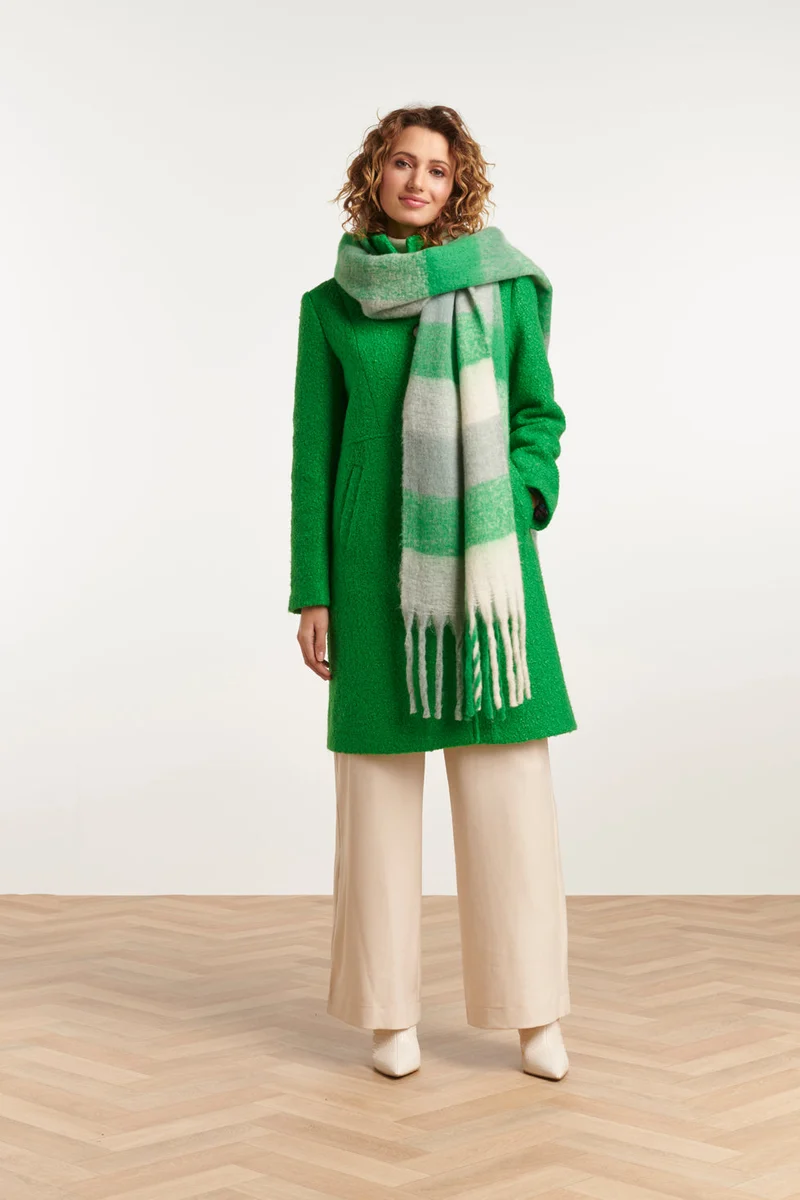 51611 Dames Sjaal Met Geruit Print | White - Green