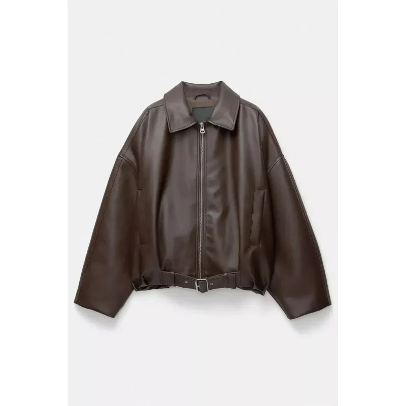 Oversized Vegan Leren Jack met Taille-Riem