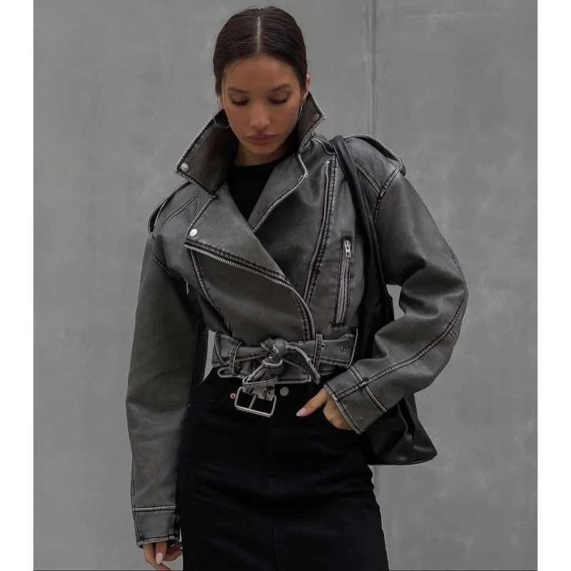 Vegan Biker Jack met Riem en Ritssluiting