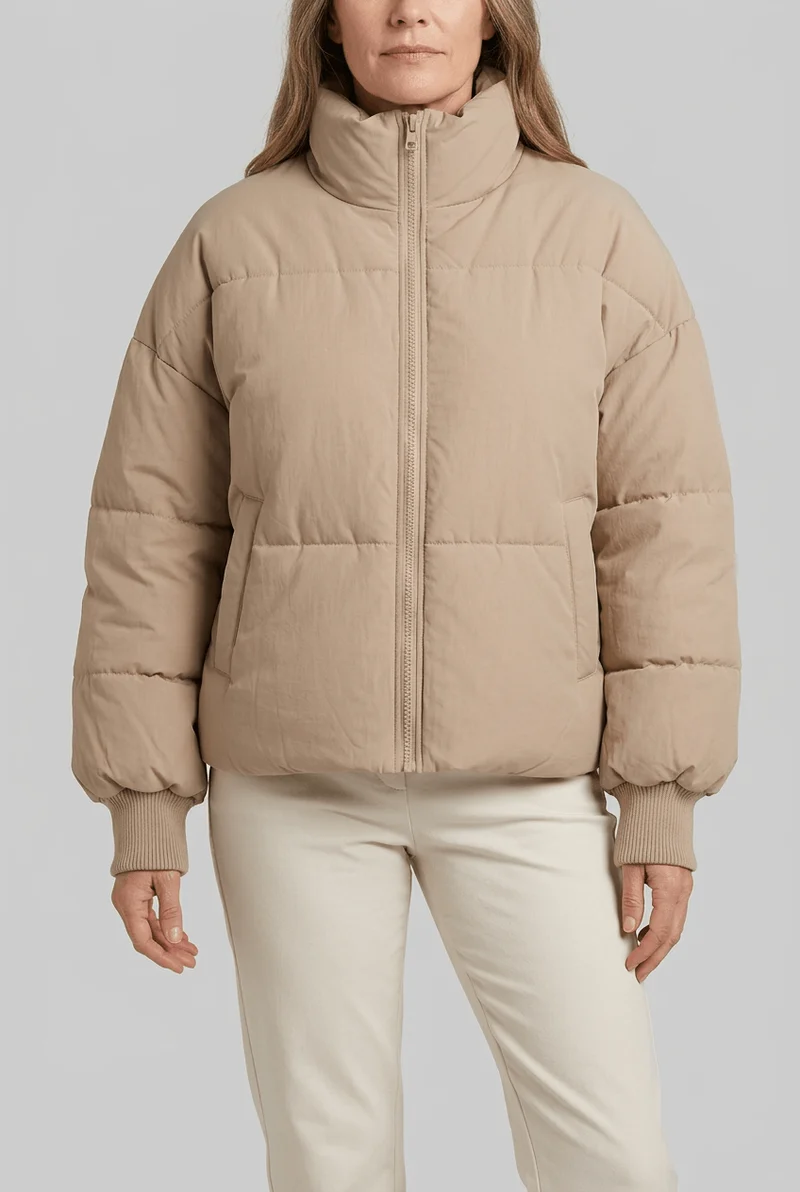 Dames Cropped Puffer Winterjas | Staande Kraag & Ballonmouwen