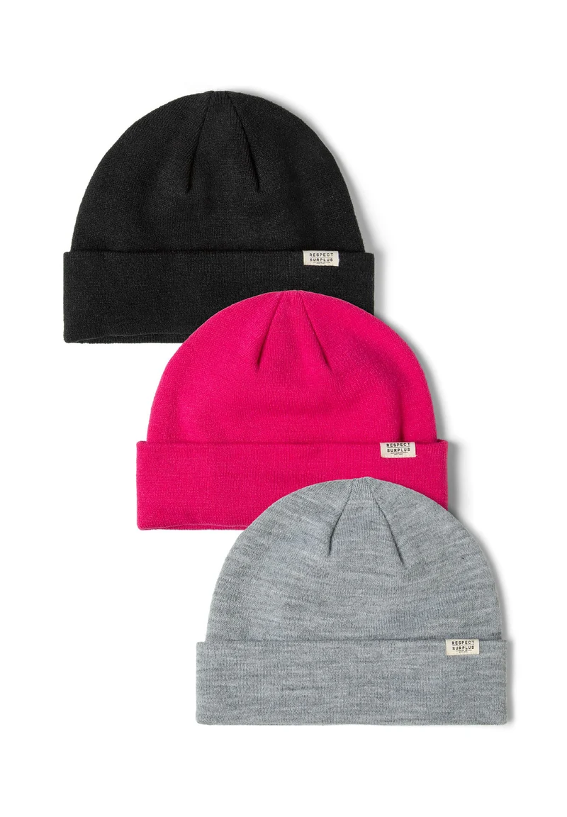 Kids' beanies 3-pack in black, pink and grey