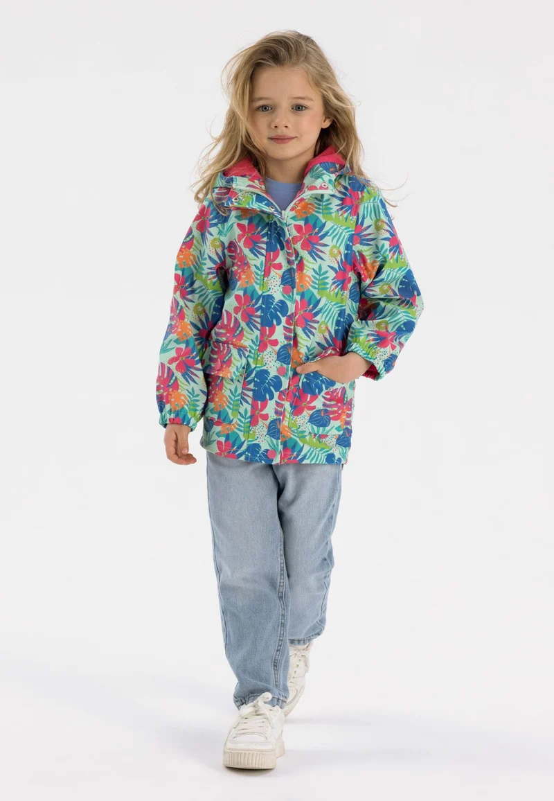 Kids' hooded printed jacket in multicoloured