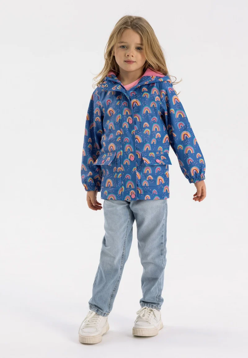 Girls' hooded printed jacket in blue