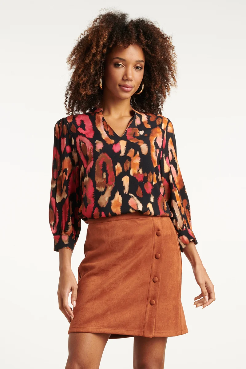 25676 Roze En Zwart Dierenprint Top | Black - Muticolour