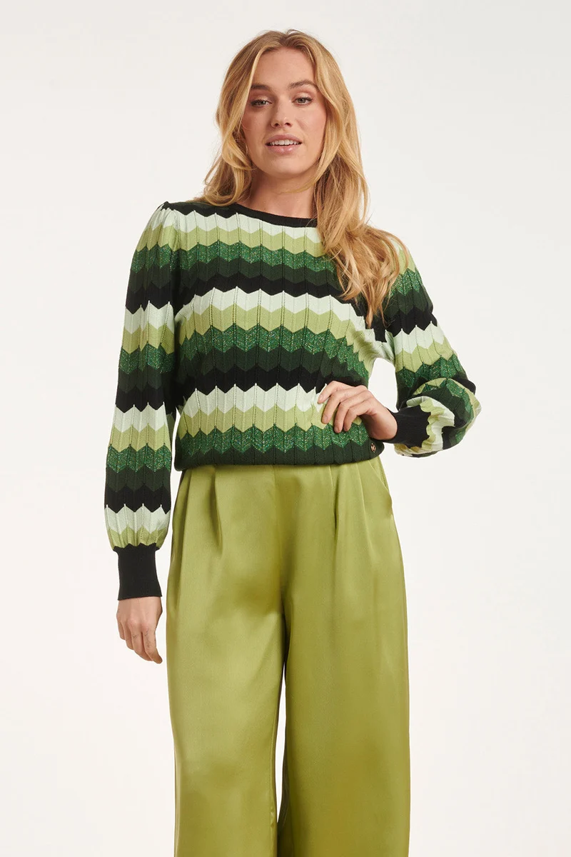 24615 Zigzag Gebreide Top | Green - Black