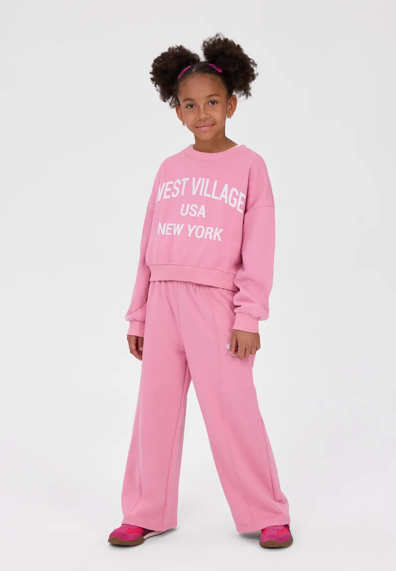 Girls' sweatshirt and wide leg trousers set in pink
