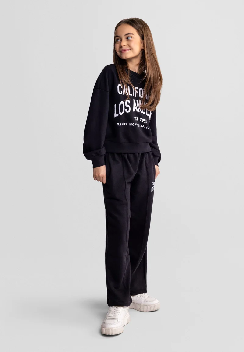 Girls' sweatshirt and wide leg trousers set in black