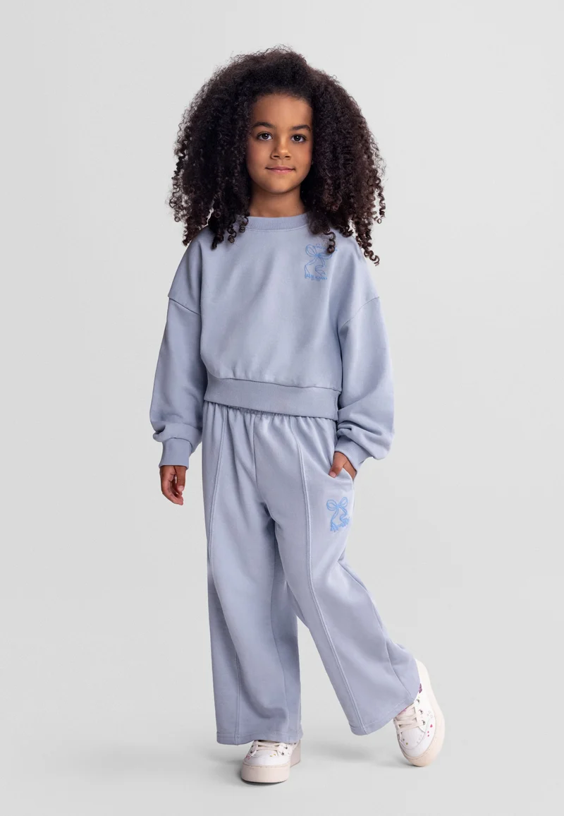 Girls' sweatshirt and wide leg trousers set in light blue grey